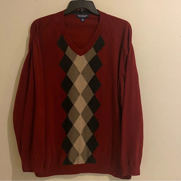 Roundtree & Yorke Mens Sweater Argyle Maroon Multi Cardigan Size 4X - Picture 1 of 12